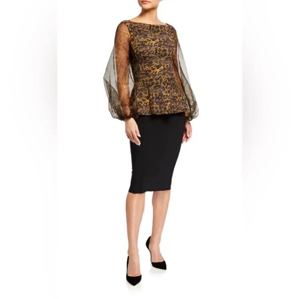 New Chiara Boni La Petite Robe Hasana Sheer-Sleeve Peplum Dress 6/40 Italy $750